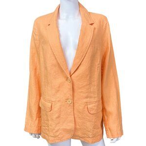 J Jill Blazer Womens M Orange Linen Casual Button Front Lightweight